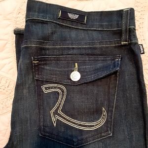 Rock & Republic Kurt Jeans - Flap pocket with crystal detail in med blue size 32